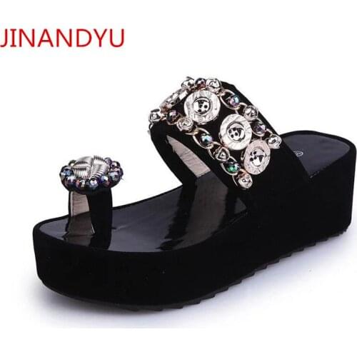 Flip Flops Women Black White Heels Platform Slippers Crystal Women Platforms Shoes Girls Flip Flops Slippers Sandalias Mujeres