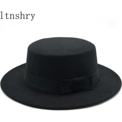 Brand Winter Autumn Imitation Woolen Women Men Bow ribbon Ladies Fedoras Top Jazz Hat European American Round Caps Bowler Hats