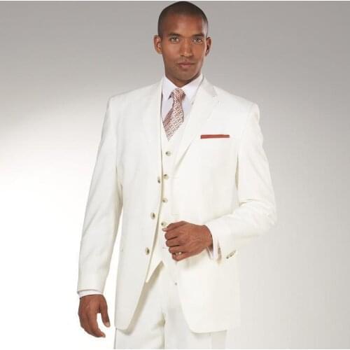 Custom Made One Button Ivory Groom Tuxedos Notch Lapel Groomsmen Best Man Wedding Prom Suits (Jacket+Pants+Vest+Tie)
