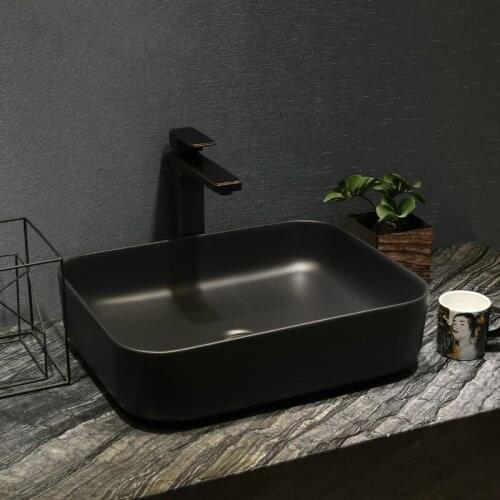 Bathroom Counter Top Wash Basin Cloakroom Hand Painted Vessel Sink black rectangular ceramic wash basin bathroom sink
