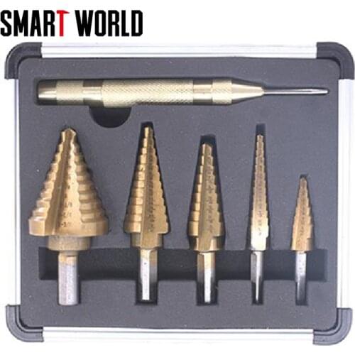 5pcs/set Inch Step Drill Bits Triangular Shank Pagoda Drilling Bit Tools High Speed Steel Drill Woodworking Tools