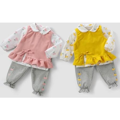 Spring Cotton Baby Girls Clothing Set Cute Cartoon Cherry Lovely 3 pcs Suit For Girl Toddler Kids Casual Comfortable Clothes