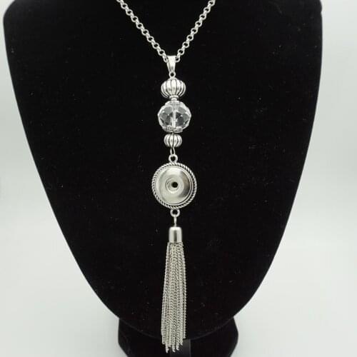 Vintage Crystal Metal Tassel Snap Pendant Necklace Fit 18mm/20mm DIY Snap Buttons Jewelry for Women Collier Bijoux Accessories