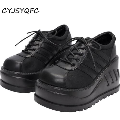 CYJSYQFC Ankle Boots For Women Punk Gothic Shoes Women Casual Goth Boots Black Lace Up Chunky Heels Boots Wedges Platform Botas