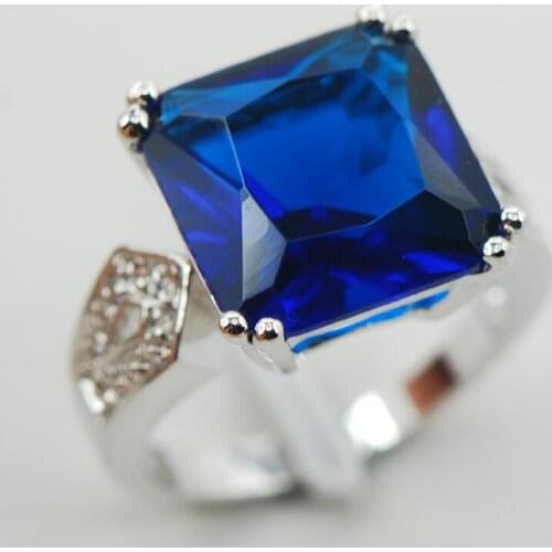 Blue Crystal Zircon White Crystal Zircon Women 925 Sterling Silver Ring F918 Size 6 7 8 9 10