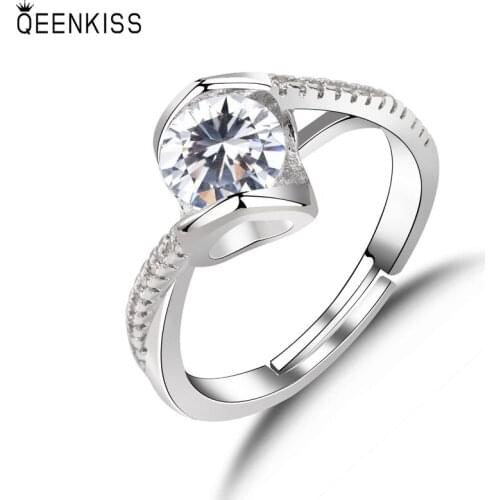 QEENKISS RG6270 Fine Jewelry Wholesale Fashion Woman Girl Birthday Wedding Gift Heart AAA Zircon 925 Sterling Silver Open Ring