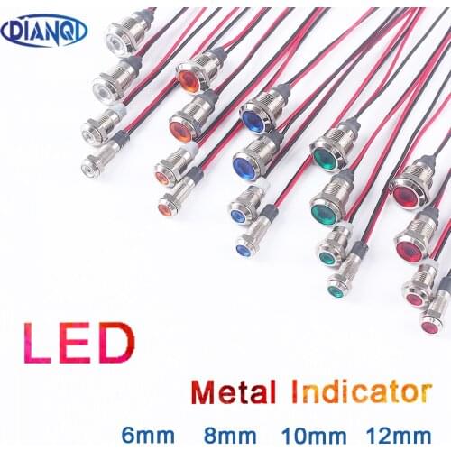 1PC 6mm 8mm 10mm 12mm LED Metal Indicator Light Instruction Signal Dot Lamp Red Yellow Blue Green White 3-6V 12-24V 110-220V