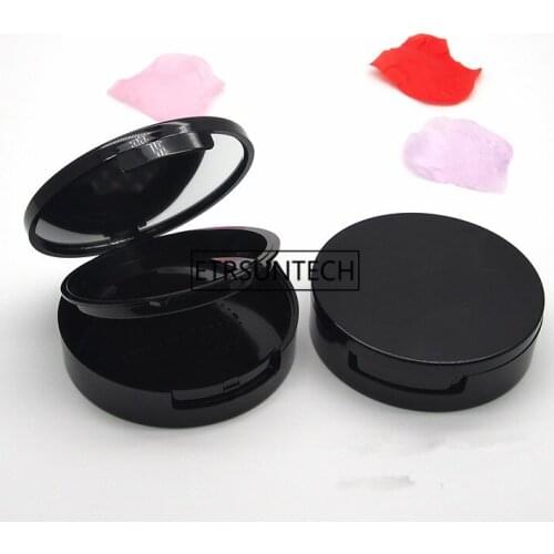 100pcs Plastic Loose Powder Jar jar with mirror Powder Puff Boxes Empty Cosmetic Container Travel Black F2933