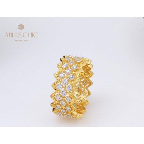 18K Gold Tone Renaissance Lace Multi Row Stones Rings Solid 925 Silver Carved Cubic Zircons Wedding Band Premium Fine Jewelry