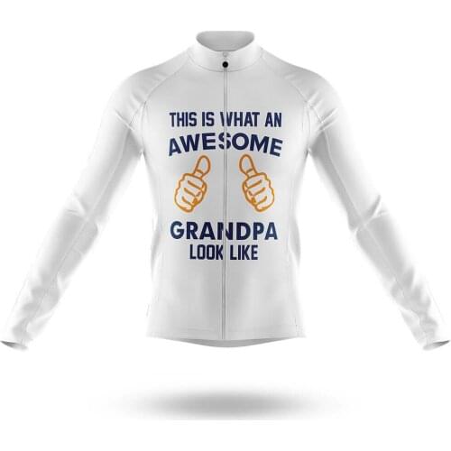 2021 Awesome Grandpa V3 White Mens Cycling Jersey Long Sleeve Clothing Race Road Bike Shirts Bicycle Tops MTB Uniform Maillot
