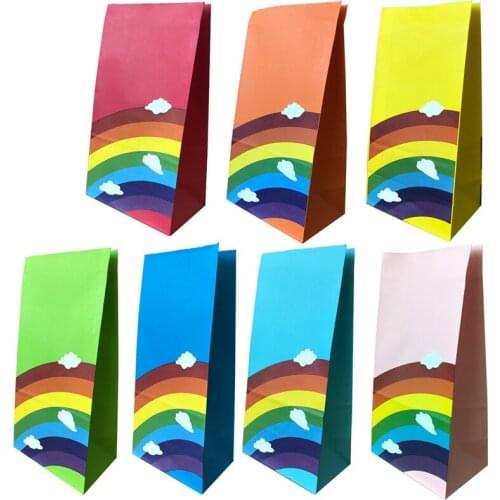 40pcs Kraft Paper Rainbow Food Bags Candy Biscuit Snack Packaging Gift Bag Wedding Birthday Party Wedding Favor Cake Pouches