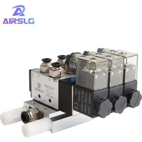 4V110-06 DC24V DC12V AC220V AC110V AC380V 2 Positions 5 Way Quadruple Solenoid Valve Aluminum Base Fitting Mufflers Set