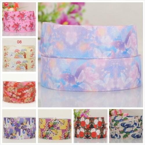 50% off 7/8" 22mm Beautiful Flower print cartoon printed grosgrain ribbon 5 /10/20yards/print random delivery