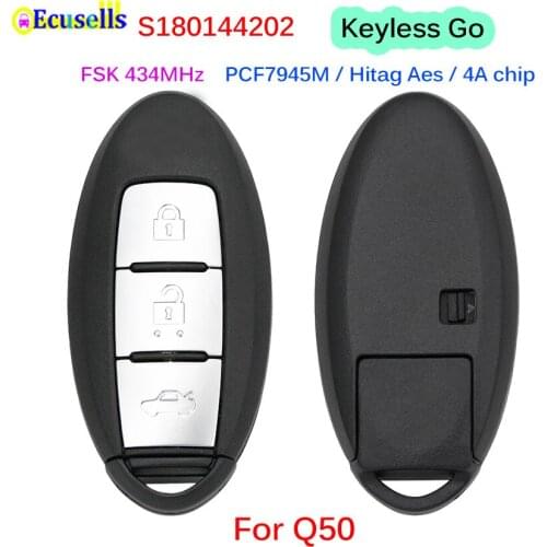 Keyless-Go 3 Buttons Smart Remote Key FSK 434MHz PCF7945M/4A Chip for Infinit Q50 2013-2018 S180144202