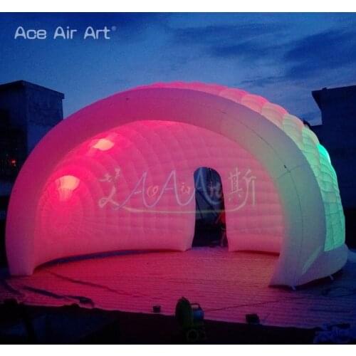 6m W x 3.5m H Cheap Big Inflatable Dome Tent Inflatable Igloo Round Marquee Half Moon Tent with Colorful Light for Event/Party
