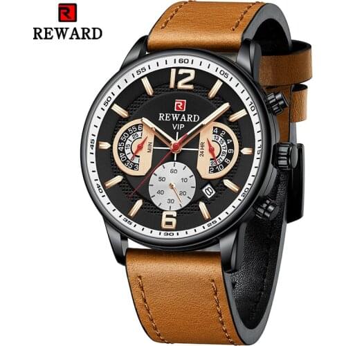Reward RD83014M Men Quartz Watches Genuine Leather Business Waterproof Wristwatches Chronograph Date Luminous Male Wrist Watches