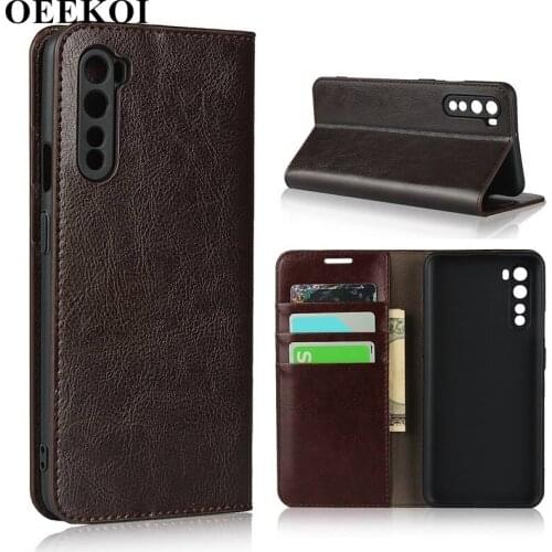 OEEKOI Crazy Horse Genuine Leather Wallet Flip Case for OnePlus Nord