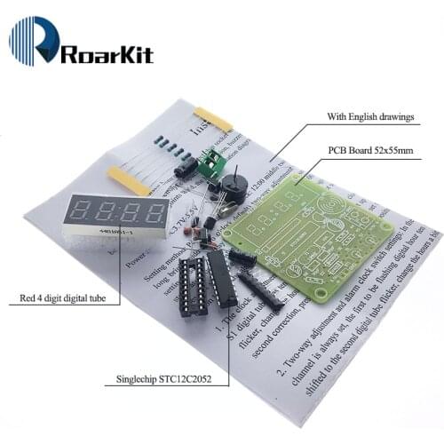 STC12C2052 C51 Digital LED Display 4 Bits Electronic Clock Production Suite DIY Kit 0.56 Inch Red Two Alarm