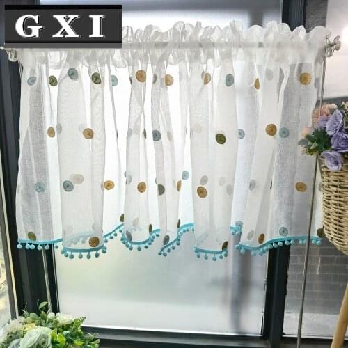 Colorful Circle Embroidery Half Sheer Curtains For Living Room Kitchen Short Voile Cafe Cabinet Drapes Blinds