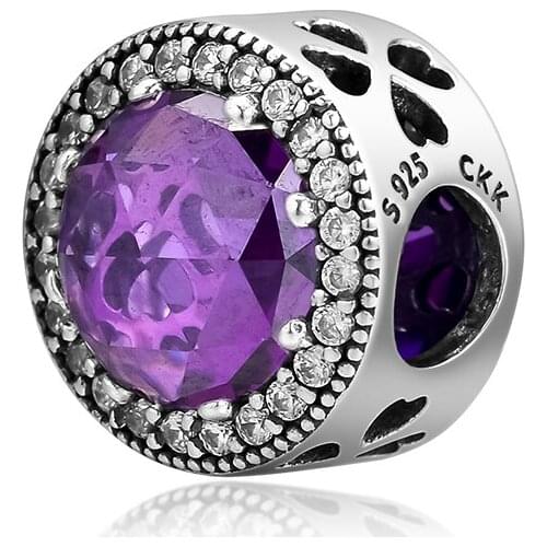 DIY Fits for Pandora Charms Bracelets Radiant Rose Heart Beads with Amethyst 100% 925 Sterling-Silver-Jewelry Free Shipping