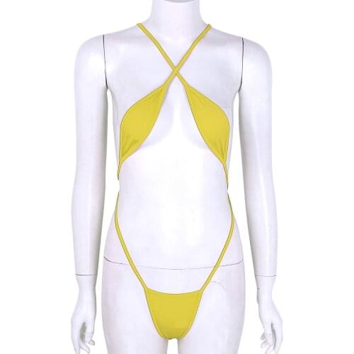 Women Sexy Teddy Bodysuit Sexy Lingerie One-Piece Suits Strappy Cross Backless Micro Mini Bikini Thong Bodysuit Romper Underwear