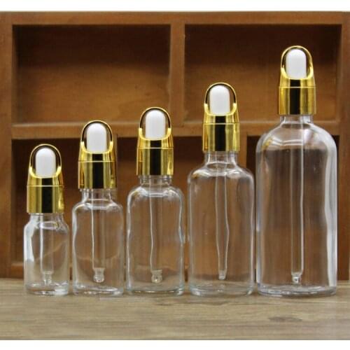 2pcs/lot 5/10/15/20/30/50/100ml Empty Clear/Amber Glass Essential Oil Perfume Bottle with glass pipette dropper basket cover cap