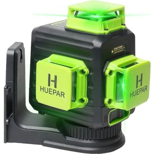 Huepar 3D Cross Line Self-leveling Laser Level 12 lines Green Beam Li-ion Battery with Type-C Charging Port & Hard Carry Case