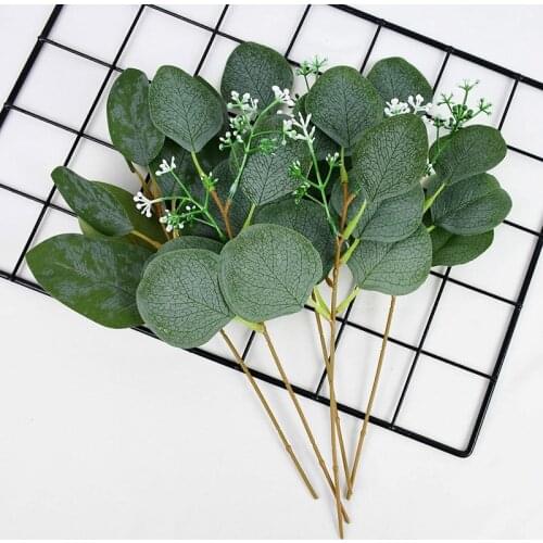 5pcs Artificial Eucalyptus Leaves Green Silk Leaves Branch Wedding Decoration Festival Party Home Garden DIY Fake Plant Supplies