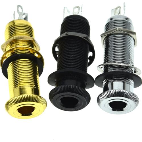 KAISH Black/Chrome Guitar Bass Barrel Jack Cylinder Input Output Jack 3 Poles Mono