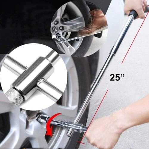 25" Telescoping Lug Socket Wrench Universal Tire Nut Wrench Set with 4 Size Sockets Car Tyre Remove Hand Tools