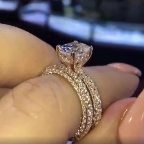 INBEAUT Rose Gold Brilliant Cut AAA Zircon Rings Sets Paved White CZ Geometric Stone Solitaire Ring Women Wedding Sale Jewelry