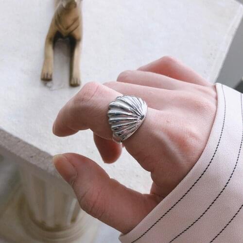 INS Authentic S925 Sterling Silver FINE Jewelry Shell shape ring adjust TLJ741