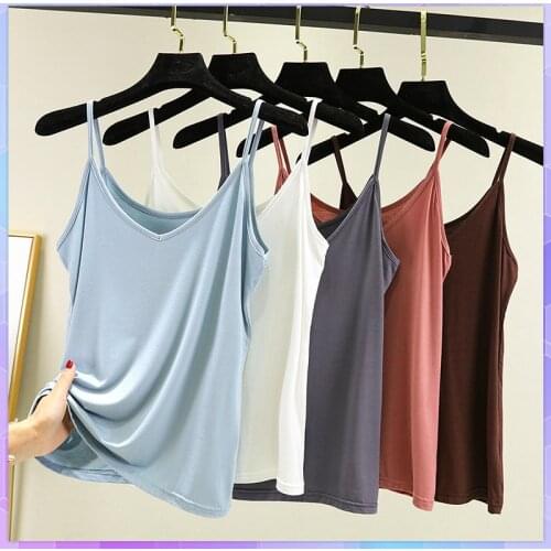 Modal Sling Tank Top Womens Strap Basic Top Female Sleeveless Camis V-neck Shirt Large Size Backless Thin Top Vest Camisole