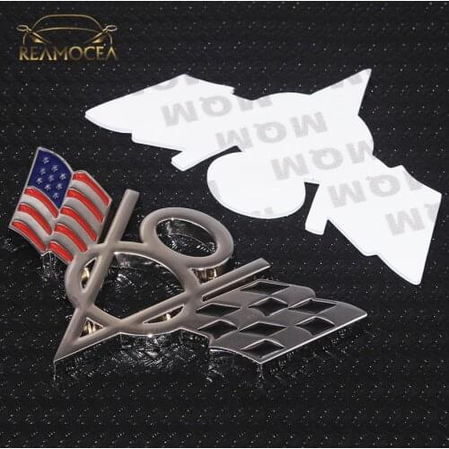Reamocea Car 3D Metal V8 Emblem Badge American USA Flag Sticker Fender Tailgate Styling For Ford Chevrolet Keychain Trunk