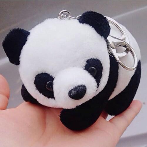 Fashion Cute Toys Cartoon Plush Black White Panda Keychain Keyring Key holder Car Key Chains Men Women Souvenir Birthday Gift