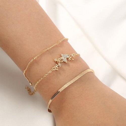 Bohemian 3-Piece Butterfly CZ Bracelet Set Charming Multi Layer Metal bracelet Jewelry Fashion Womens Party Accessories