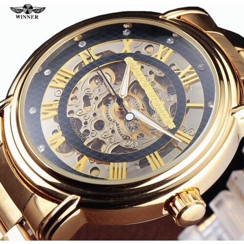 New Number Sport Design Bezel Golden Mens Wristwatches Top Brand Luxury Montre Homme WINNER Clock Men Automatic Skeleton Watch