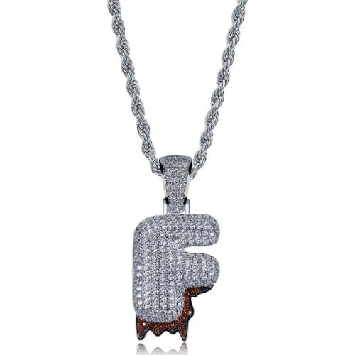 OMYFUN Wholesale Hip Hop Bling Jewelry CZ Iced Pave Drip Bubble Letter F Pendant Necklace A-Z Alphabet Bijoux Fashion Accessory