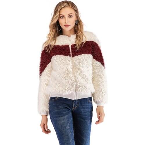 Faux Fur Coat Patchwork Women Winter Warm Zipper Fur Jacket Long Sleeve Casual Shaggy Hairy Fur Coat Outwear Overcoat 2C0227