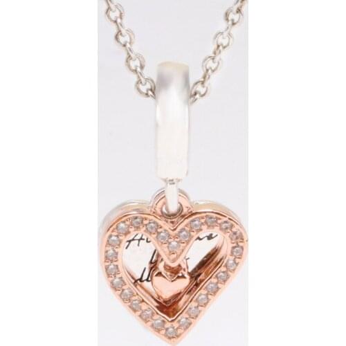 Authentic 925 Sterling Silver Charm A New Rose Gold Painted Heart Set Pendant Fit Pandora Women Bracelet & Necklace Diy Jewelry
