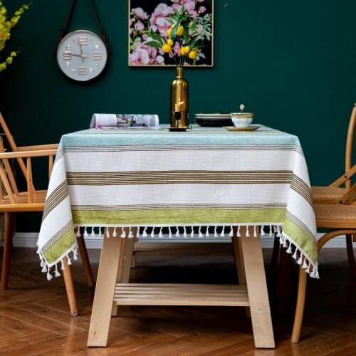 Striped Fringed Dustproof Tablecloth Nordic Kitchen Meal Cotton and Linen Lace Table Cloth Table Cloth Table Top Decoration