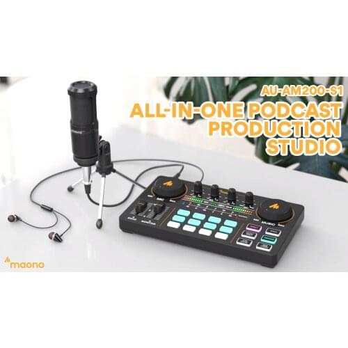 MAONOCASTER Portable Microphone Studio Microphone with Professional Live Sound Card Set for Phone or Computer