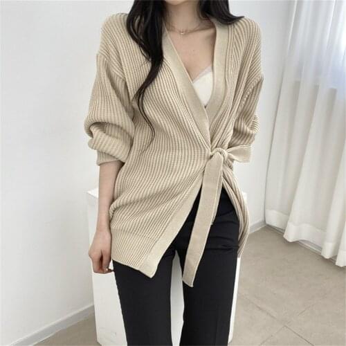 Alien Kitty Korea Cardigans Casual Sweater Coats Lace-Up Streetwear Autumn Chic 2021 Vintage Warm Soft Solid Gentle Lady OL