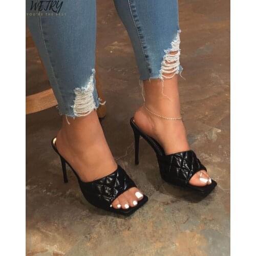 Women New 2020 Spring/summer PU Banquet Wild Leather Sandals Diamond Check Wine Glass with Leather Outdoor Wild Casual Slippers