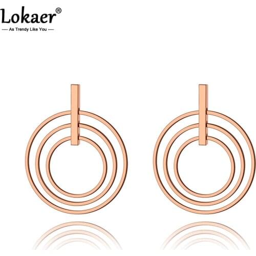Lokaer Original Design Titanium Stainless Steel 3Pcs Circle Geometry Earrings Office Stud Earrings Jewelry For Women Girl E19312