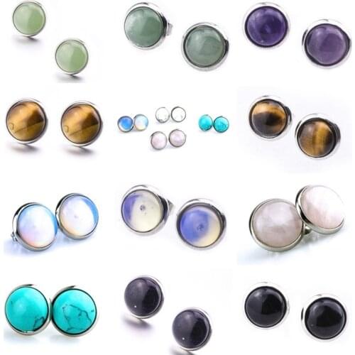 10mm 12mm Stainless Steel stud Round Stone Pink Crystal Stud Earrings for Women Fashion Jewelry