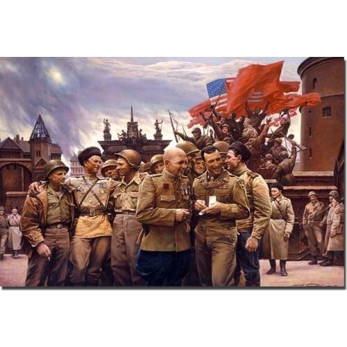 Meeting of Allied and Soviet Troops on The Elbe Canvas Painting Home Decor Poster Wall Art Pictures for Living Room