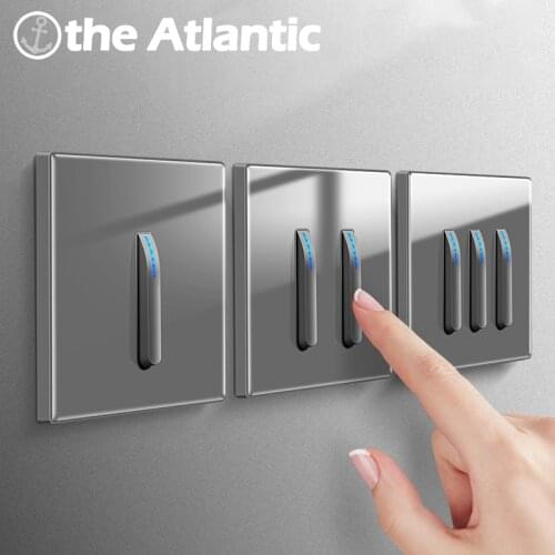 Light Switch LED Indicator EU FR Power Socket Wall Outlet Piano Key Push Button Lamp Reset Light Switches TV RJ45 Gray Silver