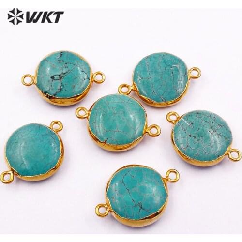 WT-C215 Wholesale Natural Green Howlite Pendants Connectors For Jewelry Making Lovely Phnom Penh Raw Stone Pendant 17mm
