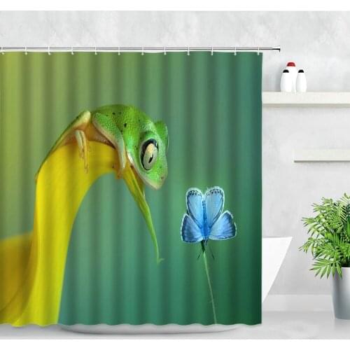 Green Leaf Plant Frog Butterfly Shower Curtains Penguin Crocodile Wild Animal Waterproof Bathroom Screen Decor Hook Bath Curtain